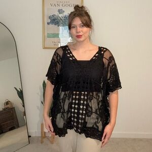 Black Crochet Mesh Boho Cover-Up | bsubseach One Size